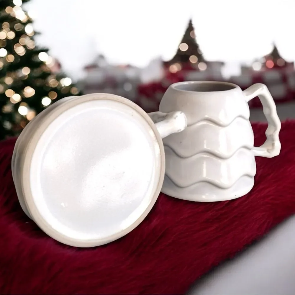 Set of 2 Ceramic Christmas Tree Coffee Mugs l 16 oz. l White
